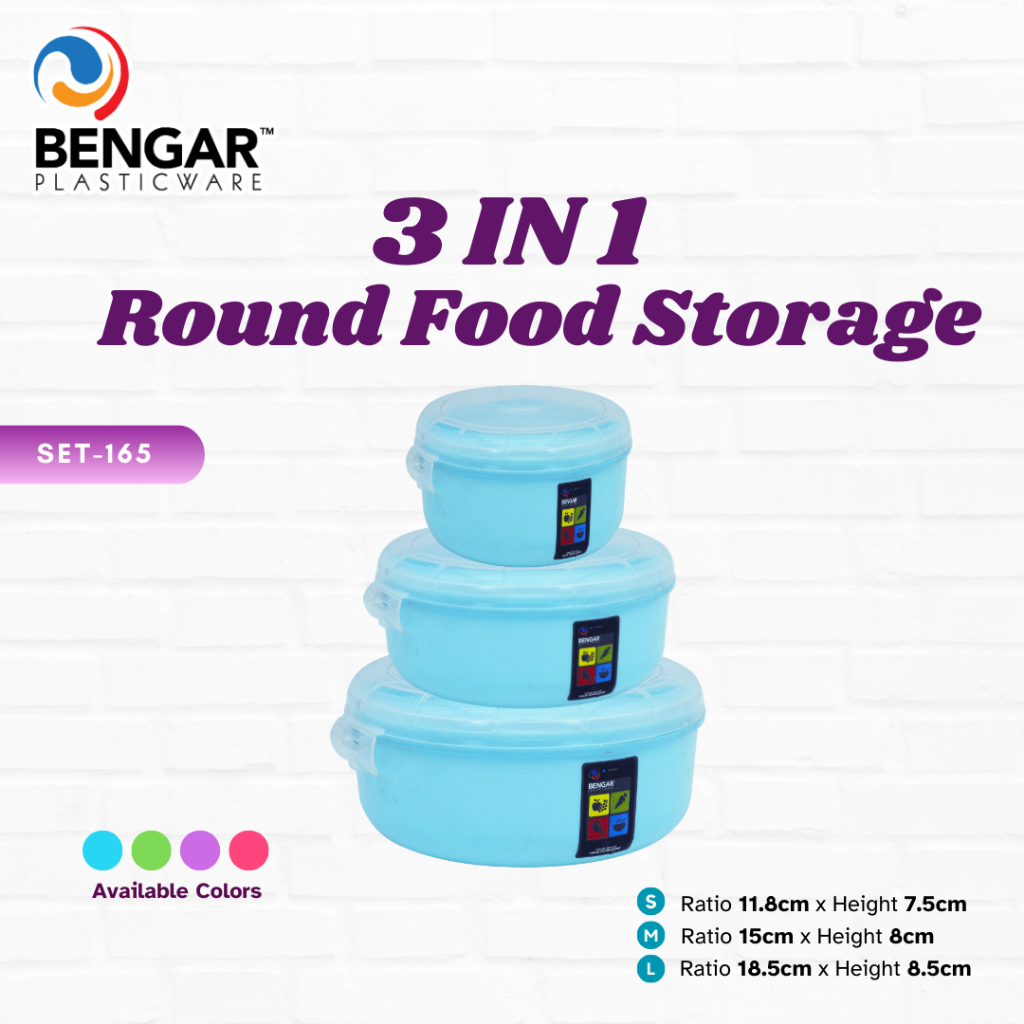 BENGAR PLASTICWARE 3 In 1 Food Storage Box Round Container Keeper Keep Fresh